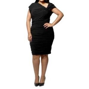 Melissa Masse Made to Measure Knot Shoulder Dress Cobalt Womens Plus Size 1X